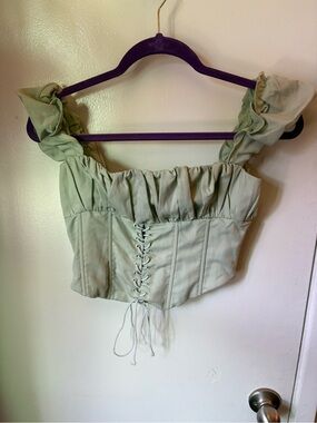Princess Polly Corset Crop Top - Sage Green